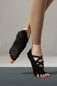Women's Solid Color Strappy Open-Toe Yoga Grip Socks