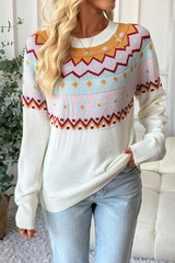 Retro geometric pattern knitted sweater
