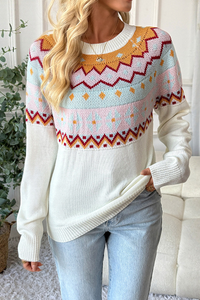 Retro geometric pattern knitted sweater