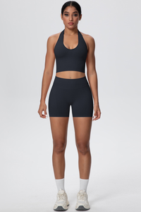 Women's Seamless Halter Tank Sport Shorts Two-Piece Set