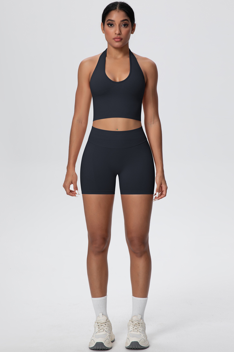 Women's Seamless Halter Tank Sport Shorts Two-Piece Set