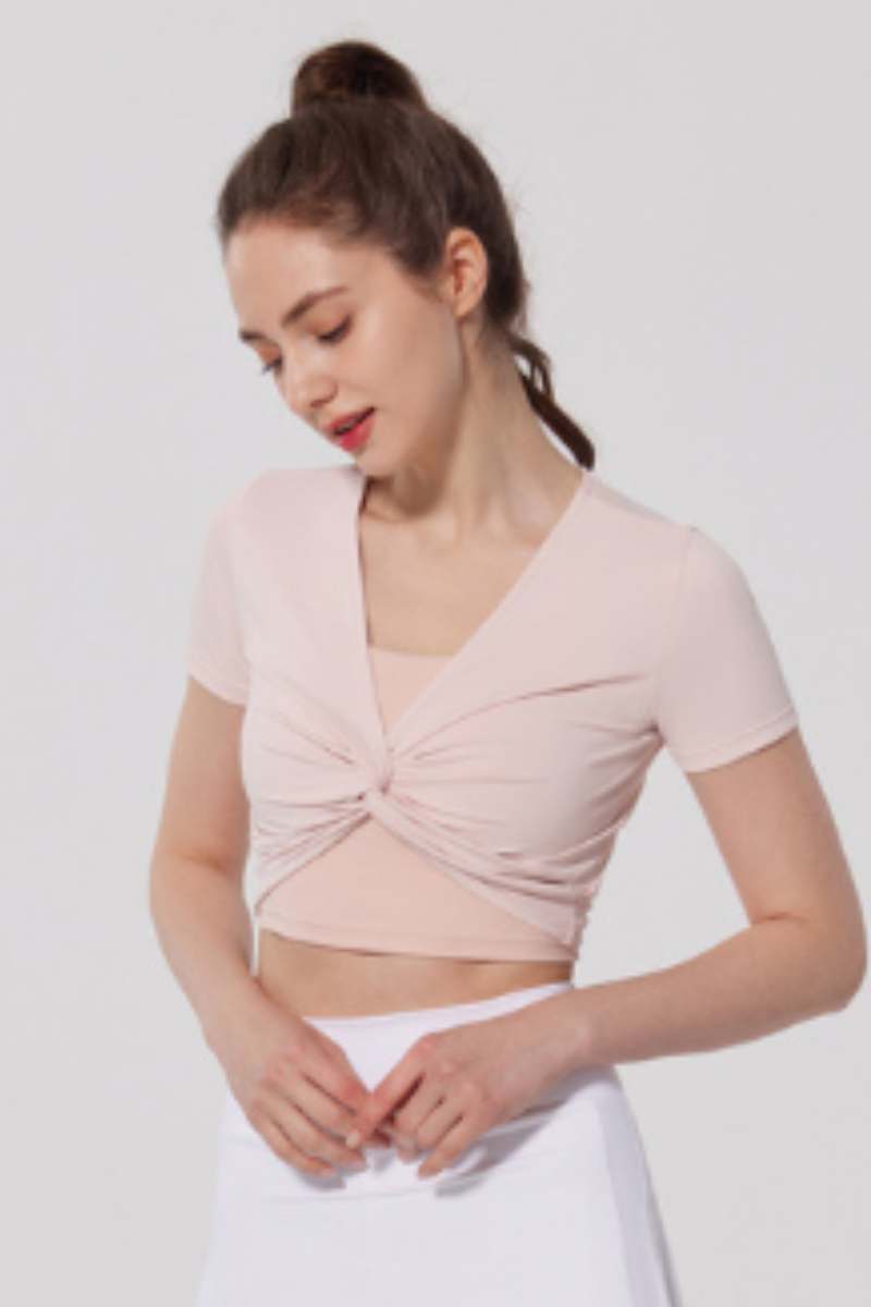 Women Twist Front V-Neck Cropped T-shirt( Bra Not Included)