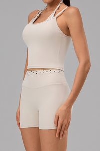 Women's Polka Dot Halter U Neck Tank Top and Shorts Set