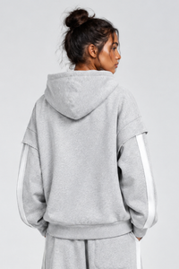 Women's Fleece Raw Edge Spliced Fake Two Piece Hoodie
