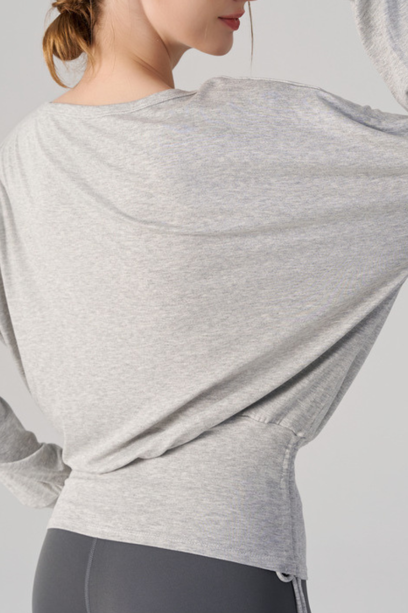Women's Drawstring Waist and Thumbhole Cuffs Batwing Top