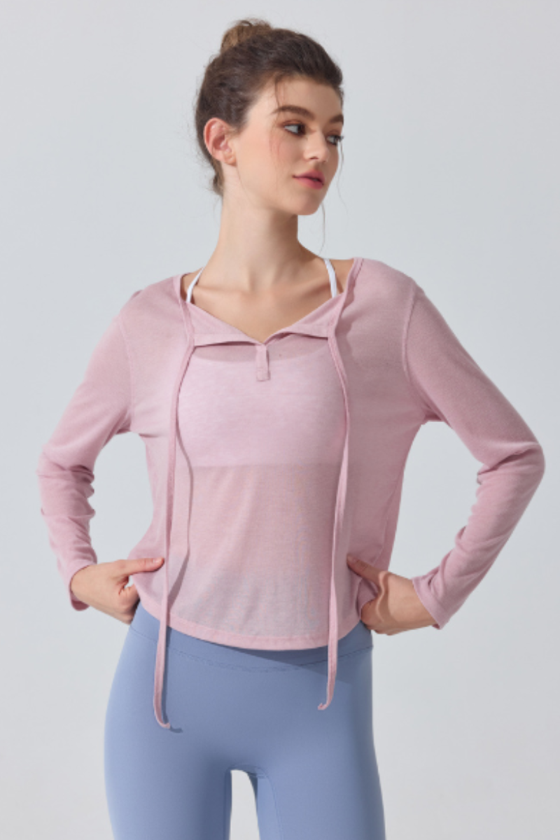 Women's Lightweight Sheer Drawstring Cropped Yoga T-shirts