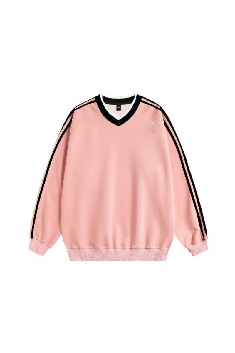 Women's Fall V Neck Lace Spliced Stripe Fleece Sweatshirt