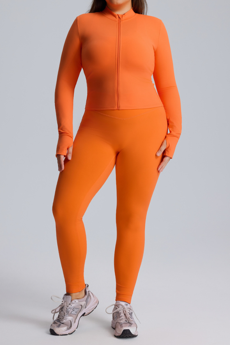 Plus Size Women's Set:Stand Collar Jacket And Leggings