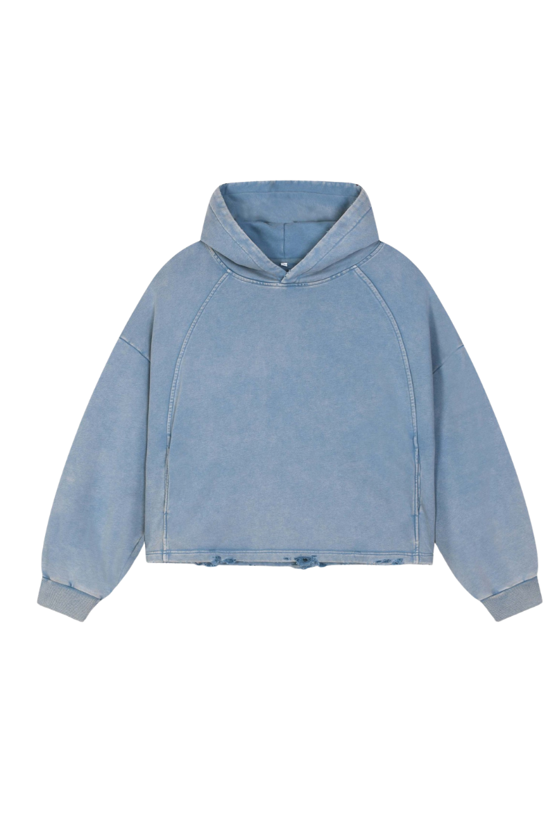 Women's Fall Vintage Washed Raw Hem Crop Boxy Hoodie