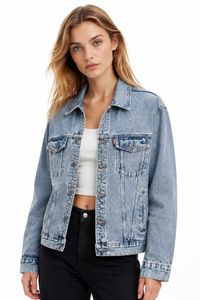 Women's Fall Light Wash Drop Shoulder Denim Jacket