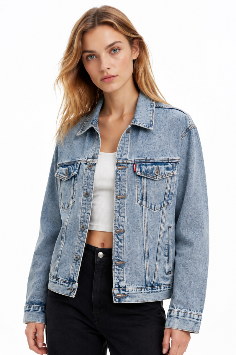 Women's Fall Light Wash Drop Shoulder Denim Jacket