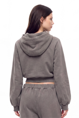 Women's Fall Vintage Washed Distressed Cropped Zip Up Jacket