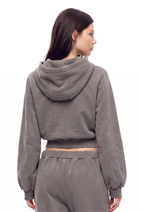 Women's Fall Vintage Washed Distressed Cropped Zip Up Jacket