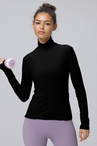 Women Soft Thin Stretch High Neck Slim Fit Yoga T-Shirt