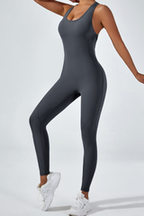 Women's  U-neck open back sportswear jumpsuit.
