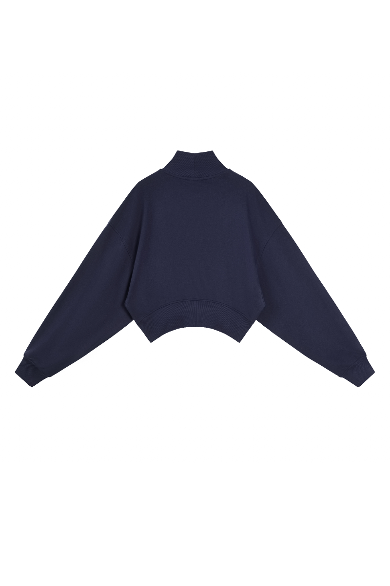 Women's Fall Boutique Style Balloon Sleeves Cropped Mock Neck Sweatshirt