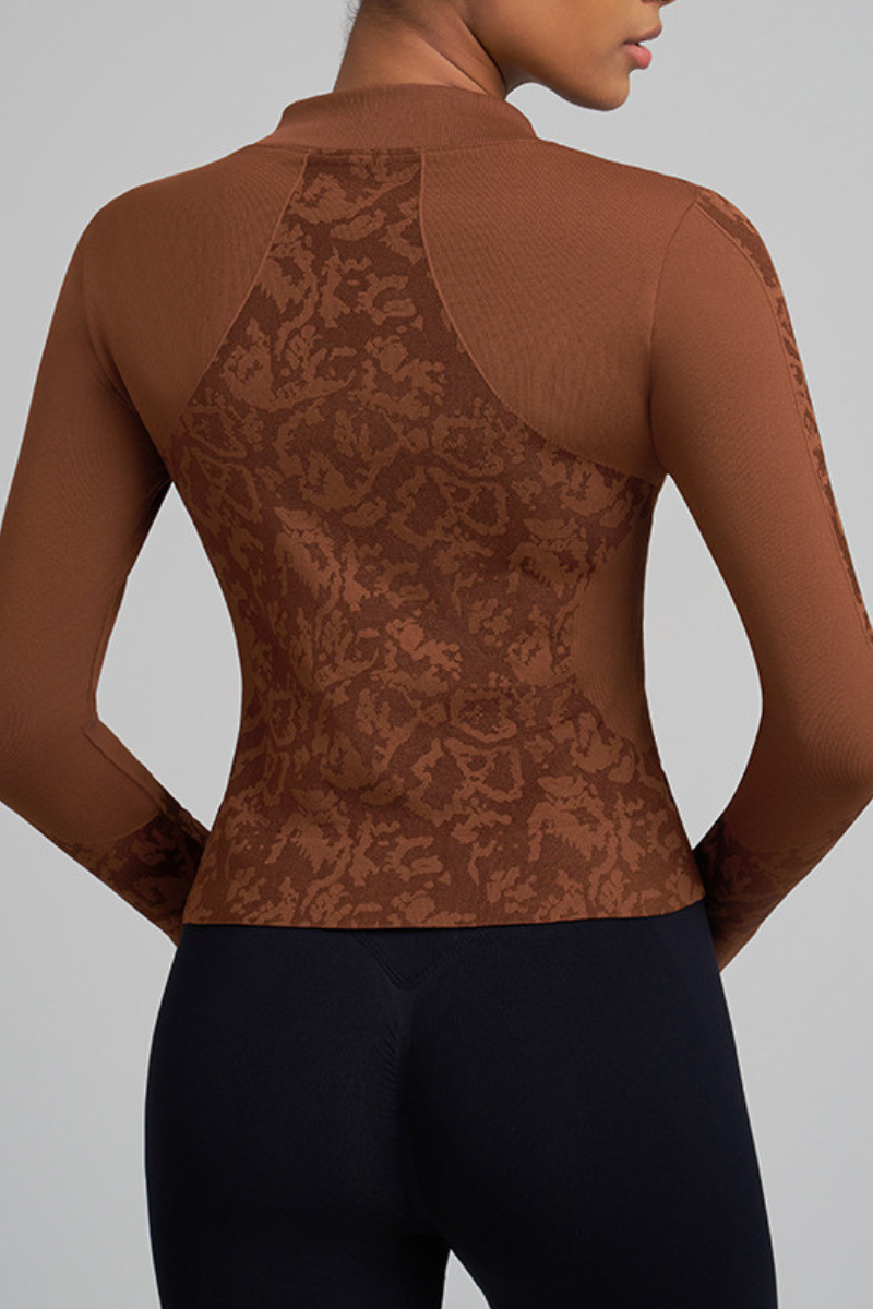 Women's Jacquard Stand Collar Zip Sports Yoga Jacket