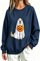 Women's Fall Ghost Dog Pumpkin Graphic Halloween Sweatshirt