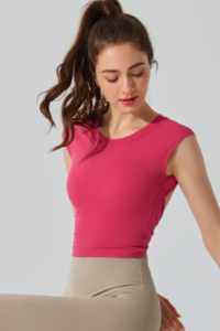 Women's Bare Feel Twist Open Back Cropped Sport T-shirt