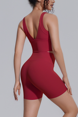Women's Athletic Sets:V-back Wide Straps Bra And Shorts