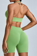 Women's Athletic Set:Halterneck Bra And High-Waist Shorts