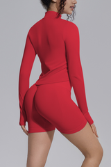 Women's Seamless Bra&Stand Collar Jacket &Shorts 3 Piece Set