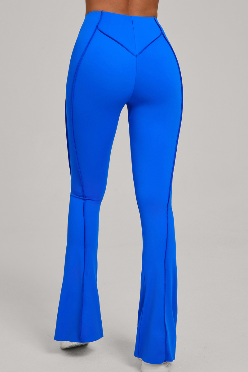 Wide-leg, snug, textured, and high-waisted flared pants