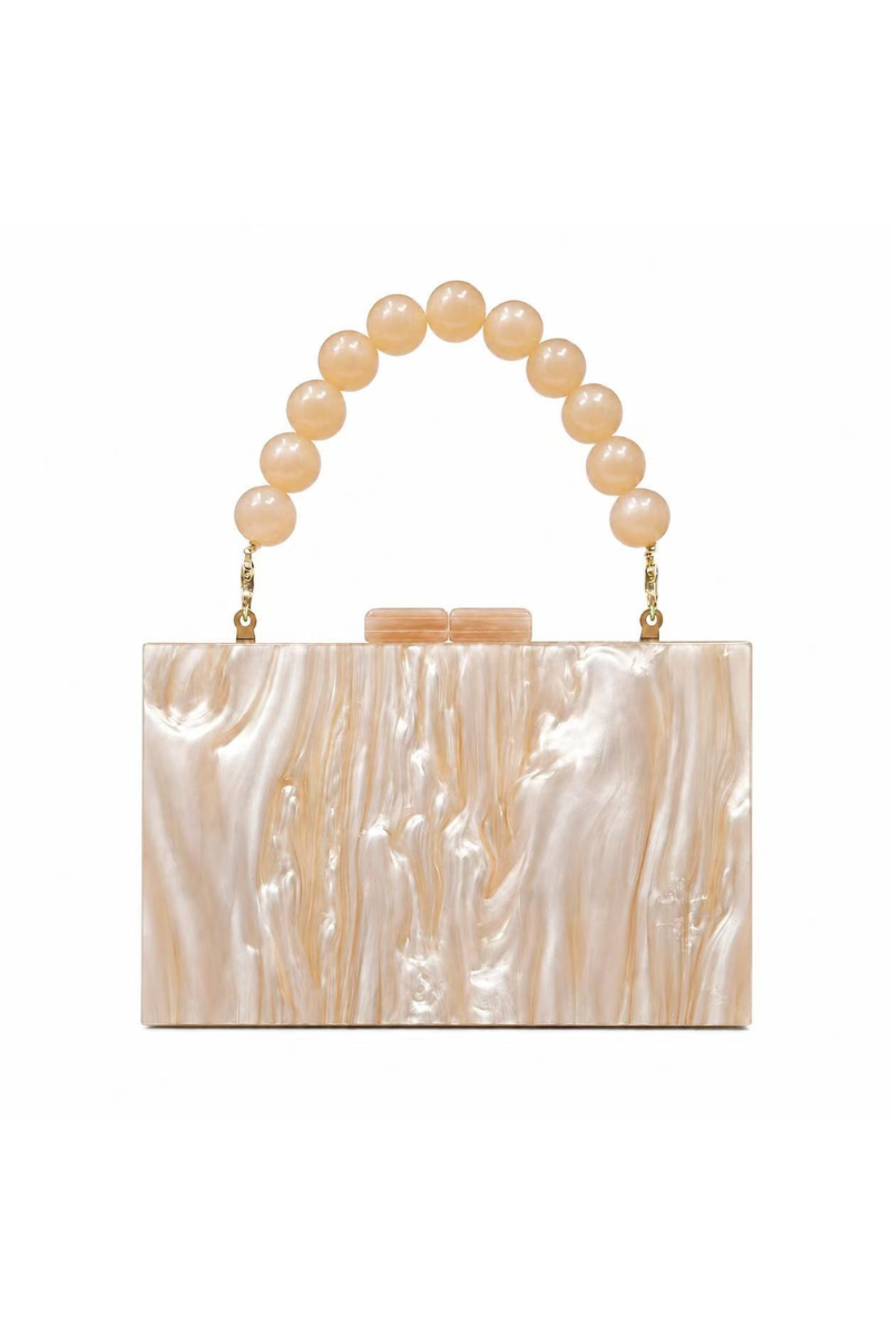 Women's Pearl Handle Acrylic Box Clutch Bag