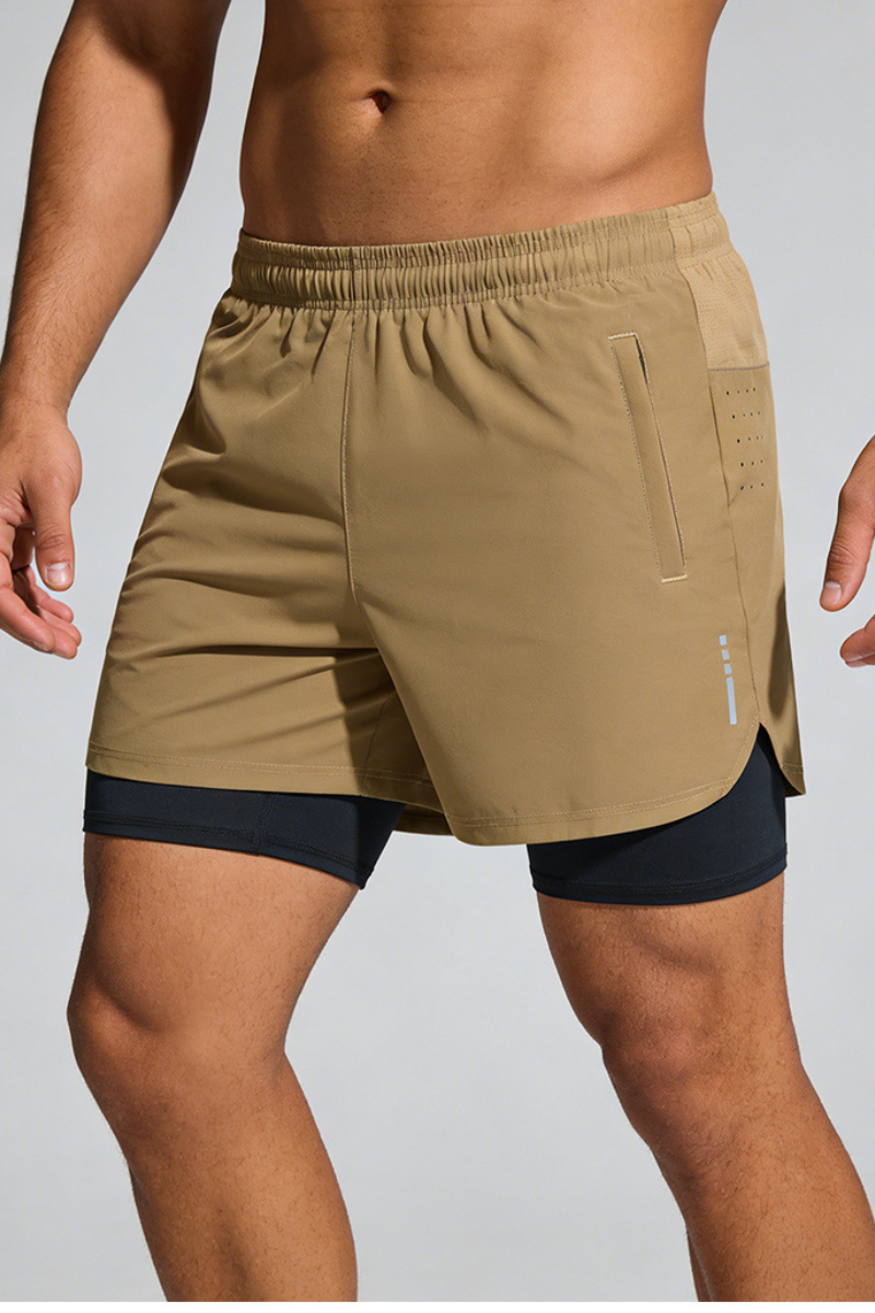 Men's Two Fake Fitness Training Shorts with Built-in Liner