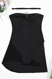 Women's Bandeau Ring High Waist Mesh Cover-up Bikini Set