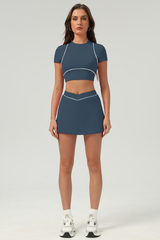 Women's Color‑Contrast Cropped T-shirt & A-Line Skort Set