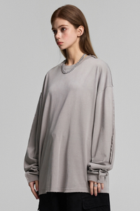 Women's Fall 100%Cotton Vintage Washed Drop Shoulder Pullover