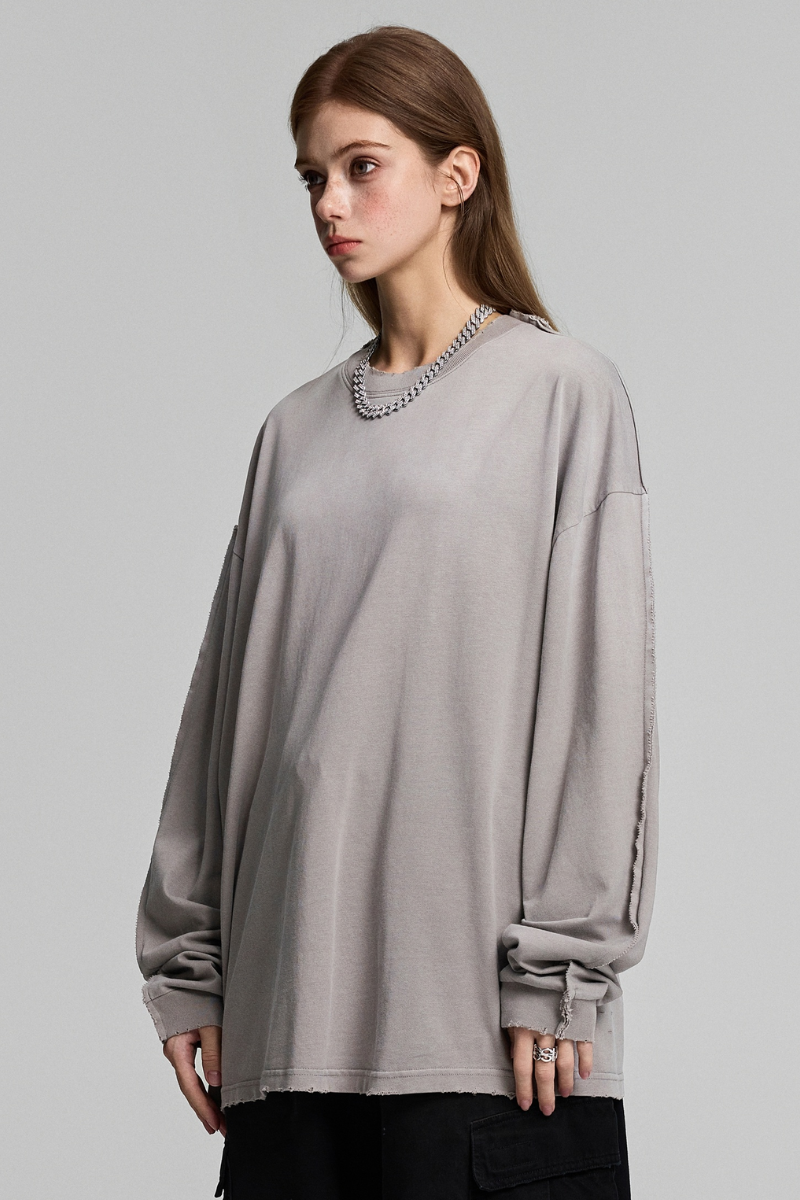 Women's Fall 100%Cotton Vintage Washed Drop Shoulder Pullover