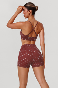 Women's Polka Dot Silver Print Bra & Pleated Shorts Sets