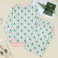 Women's Fall Thin Striped Hem Christmas Tree Pajama Sets