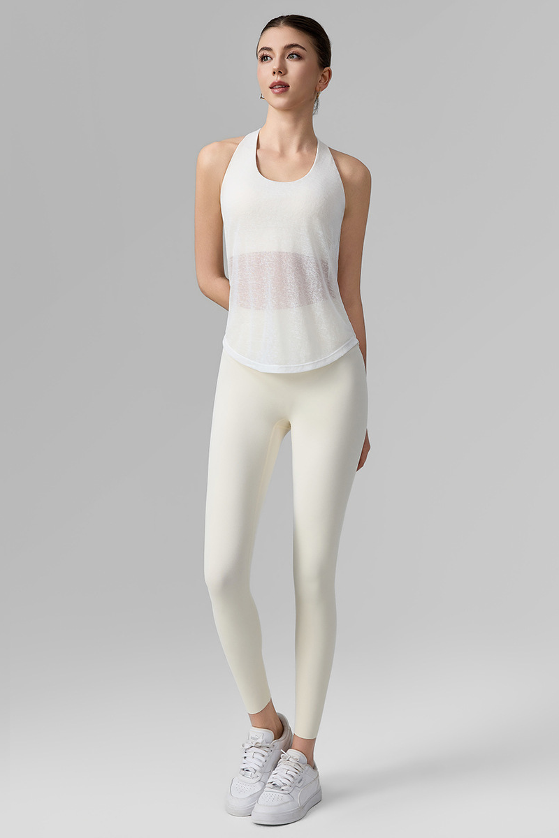Women's Set:Faux Two-Piece Crisscross Back Tank Top+Leggings