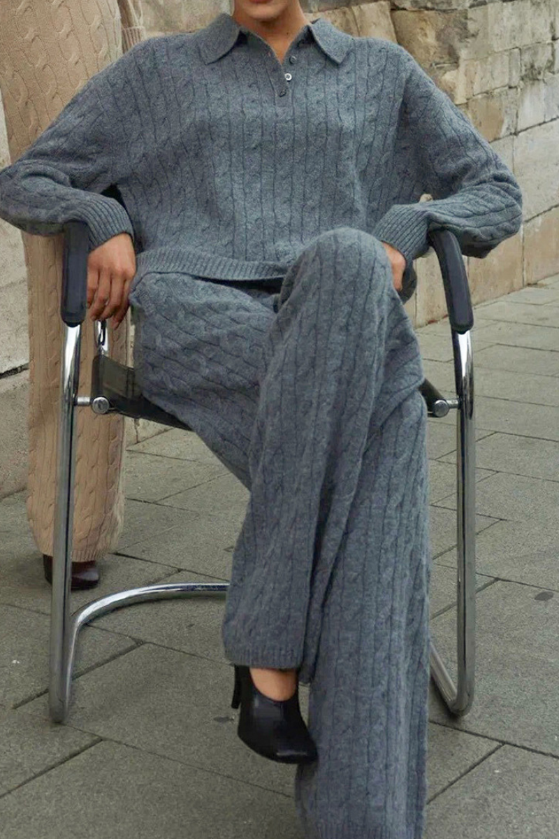 Twisted-stitch knitted sweater set