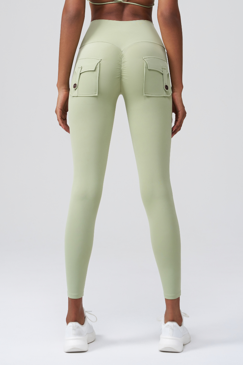Women’s Cargo-Pocket Pleated Buttocks Lift Sports Leggings