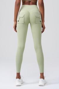 Women’s Cargo-Pocket Pleated Buttocks Lift Sports Leggings