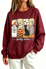 Women's Fall Halloween Spooky Print Thin Relaxed Sweatshirt