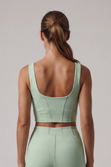 Women's Square Neck Wide Strap Corset Seam Solid Sports Bra