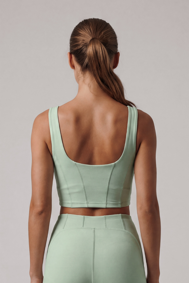 Women's Square Neck Wide Strap Corset Seam Solid Sports Bra