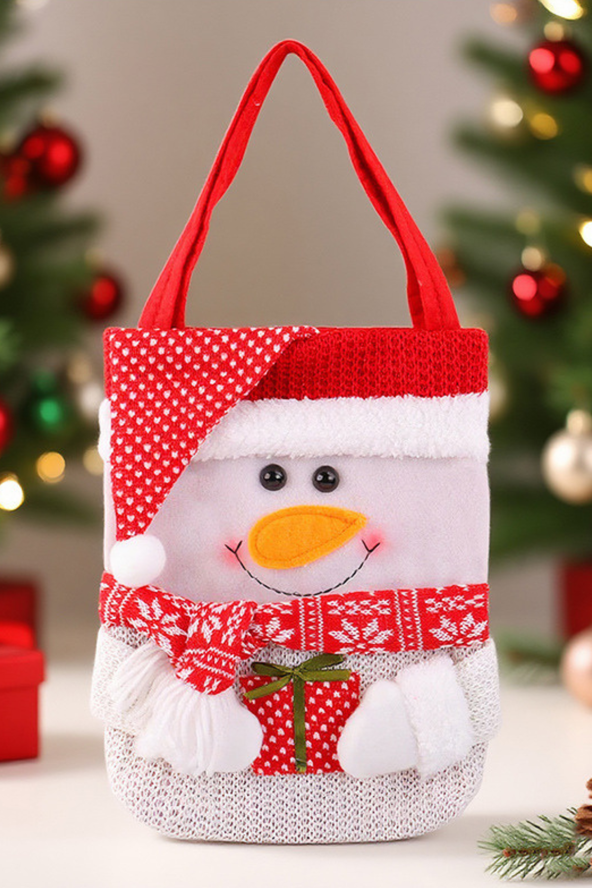 Christmas Cute Santa Reindeer Snowman Knit Gift Tote Bag