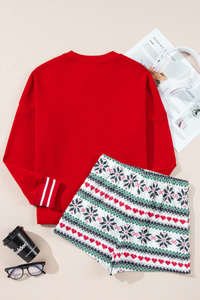 Women's Christmas Sets:Sleigh Letter Sweatshirt And Shorts