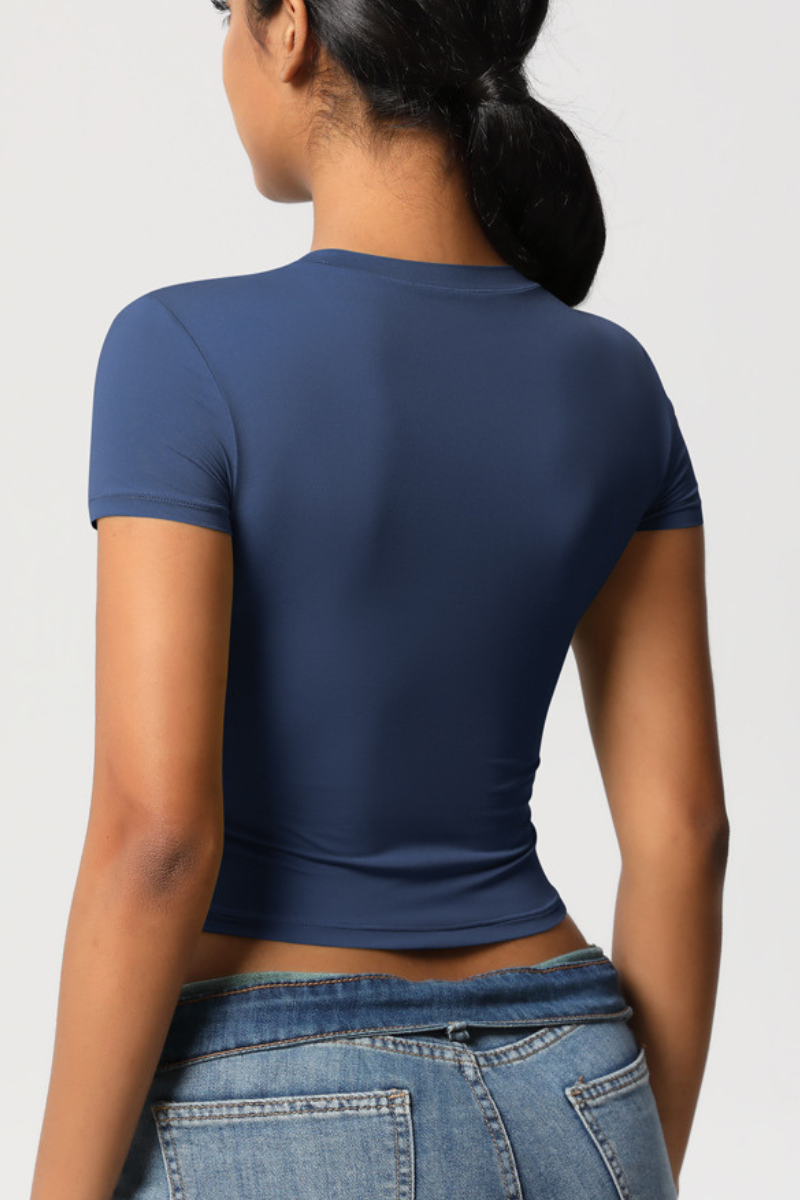 Women's Cropped Solid Round-necked T-shirt