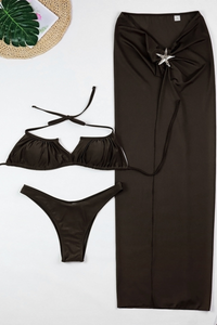 Women's Metal Waist High Slit Starfish Cover-up Bikini Set