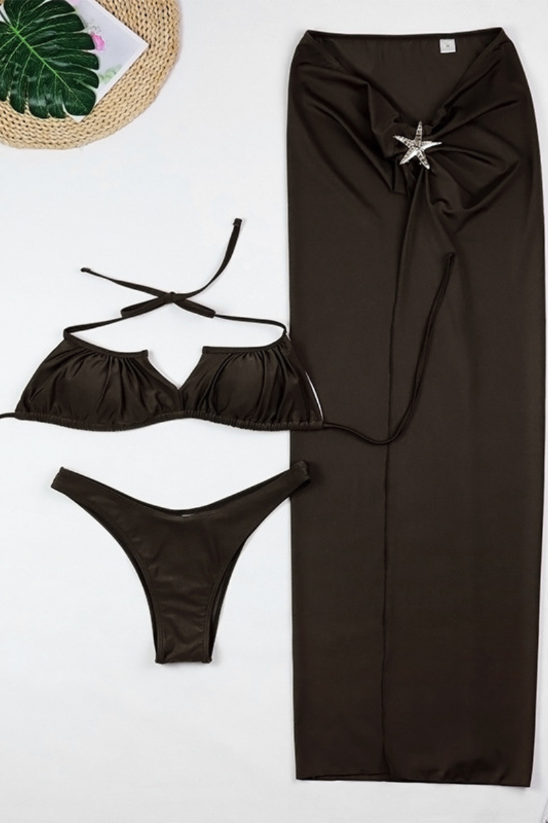 Women's Metal Waist High Slit Starfish Cover-up Bikini Set