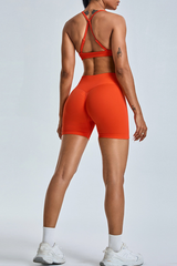 Women's Set:V-neck Cross Back Bra And Pleated Buttocks Lift Shorts