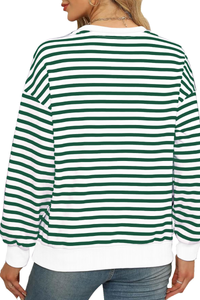 Women's Fall Christmas Striped Color Block Relaxed Pullover