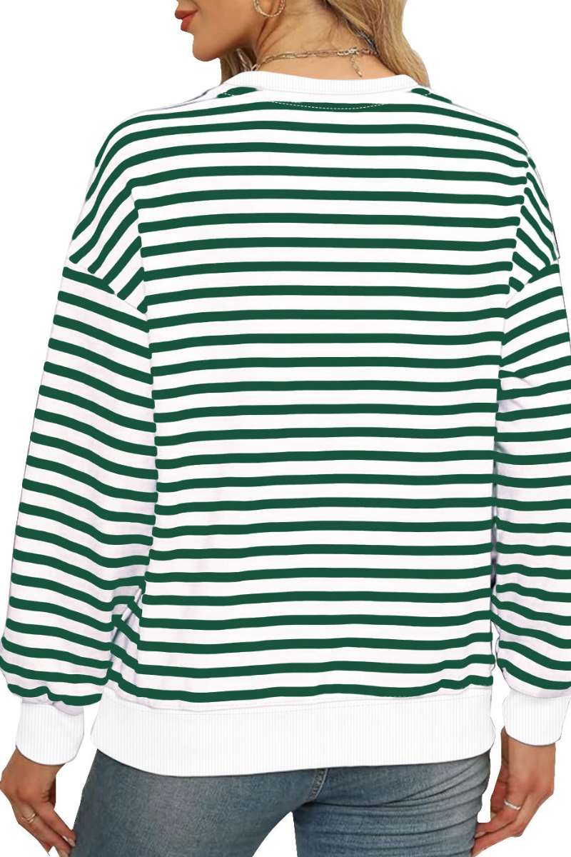 Women's Fall Christmas Striped Color Block Relaxed Pullover